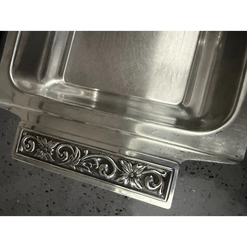 2 Vintage Stainless Steel Tray Serving Bowls Ornate Handles Dish 9.5